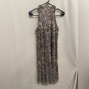 Champagne Leopard Print Ruched Midi Dress with Silver Shimmer Halter